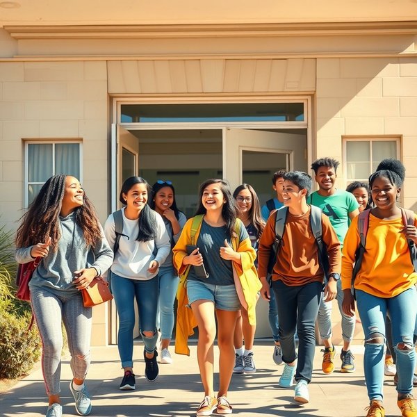 A group of students walking home after school