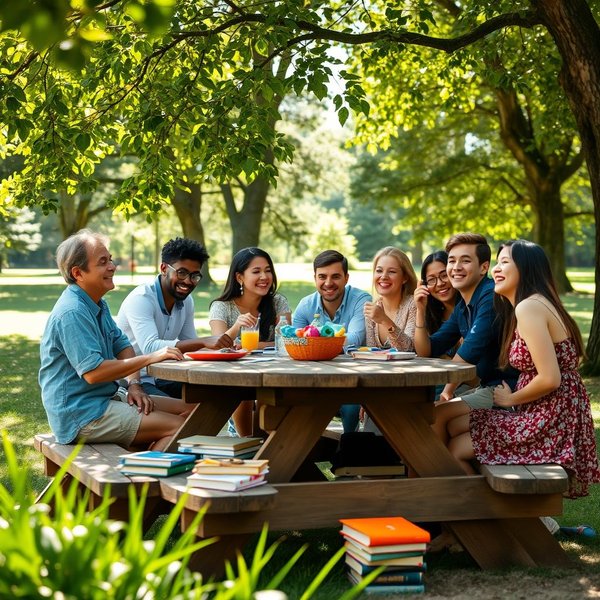 People eating sandwiches at lunchtime in a park.