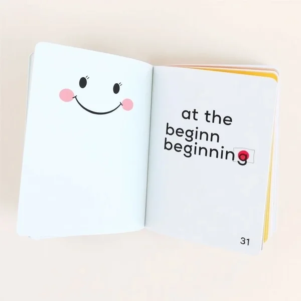 本の最初の部分を示す視覚ガイド。「at the beginning」というフレーズを表現