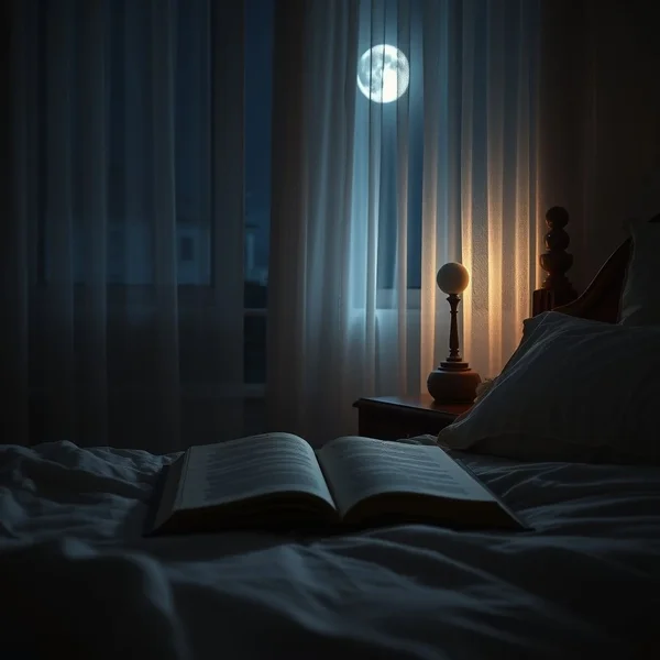 Een donkere lucht met sterren en een maan, die het concept van "during the night" illustreert