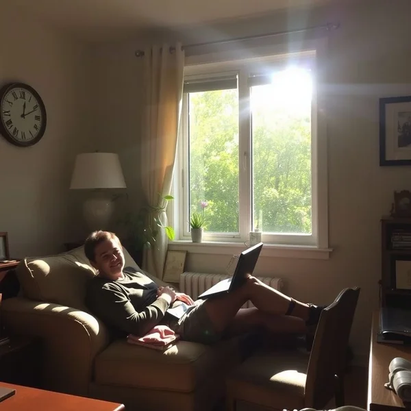 A clock showing 3 PM with a sun outside the window, illustrating the phrase in the afternoon