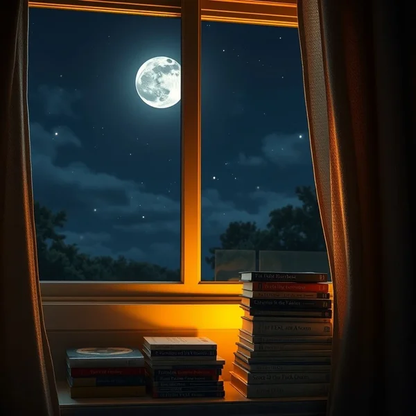 Un cielo oscuro con estrellas y una luna, ilustrando el concepto de "during the night"