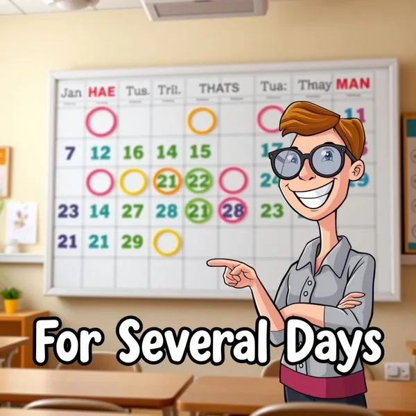 Imagem de um calendário mostrando vários dias marcados para ilustrar a expressão 'for several days'