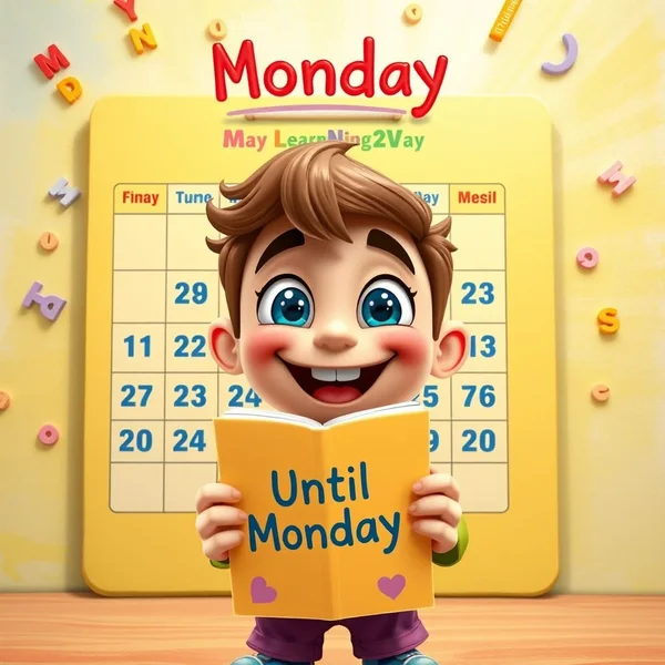 Un calendario que muestra los días de la semana, con una flecha apuntando al lunes, ilustrando la frase until Monday