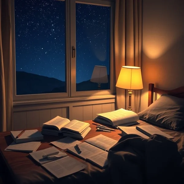 A dark sky with stars and a moon, illustrating the concept of "during the night"