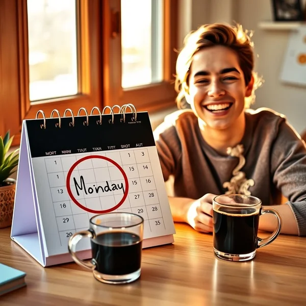 A calendar with a circle around a Monday, illustrating the phrase "on Monday morning"