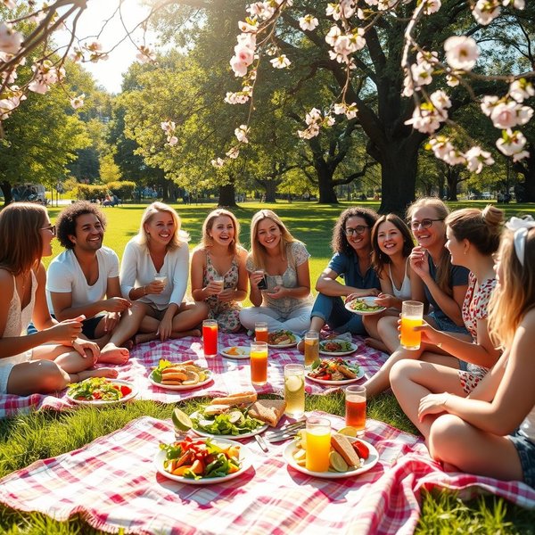 Des personnes qui mangent des sandwichs at lunchtime dans un parc.