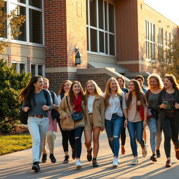 A group of students walking home after school