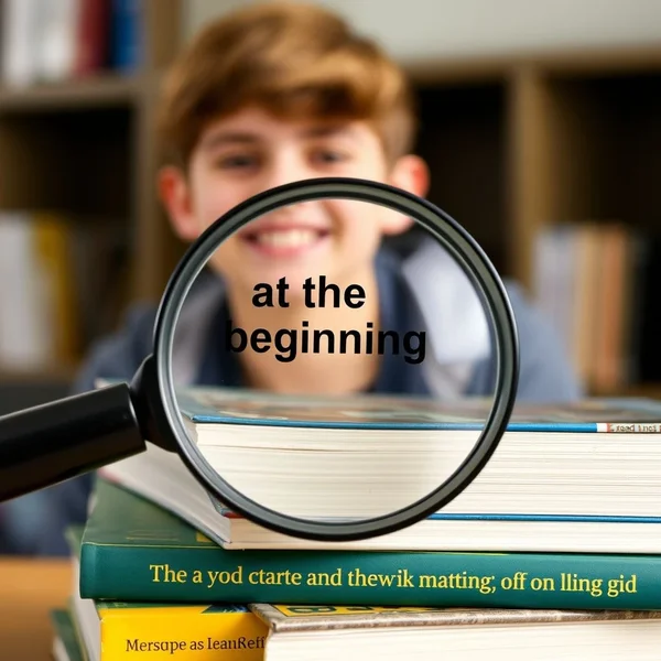 Una guía visual que muestra el inicio de un libro para representar la frase "at the beginning"