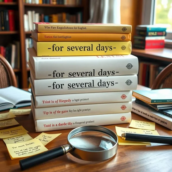 Gambar kalender dengan beberapa hari yang ditandai untuk mengilustrasikan frasa 'for several days'
