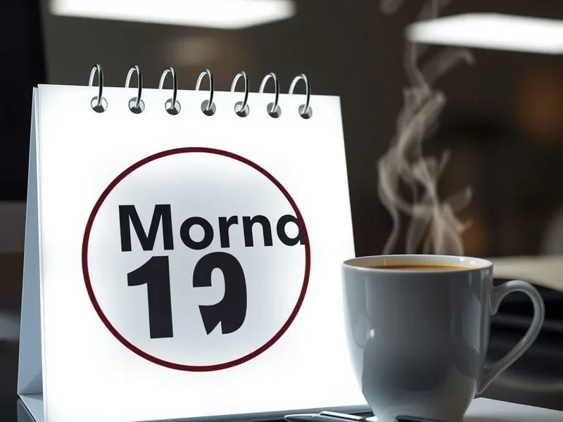 A calendar with a circle around a Monday, illustrating the phrase "on Monday morning"