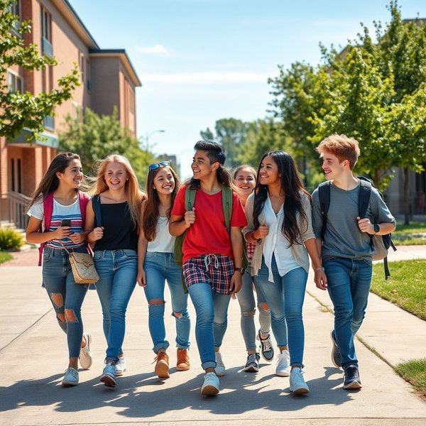 A group of students walking home after school
