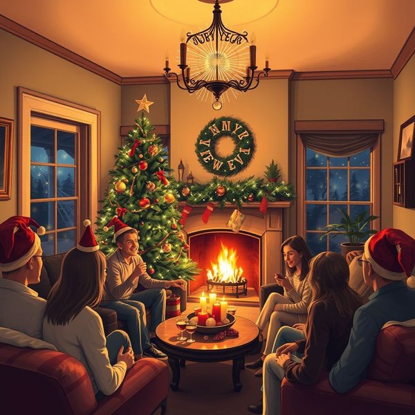 People celebrating and watching fireworks on New Year's Eve