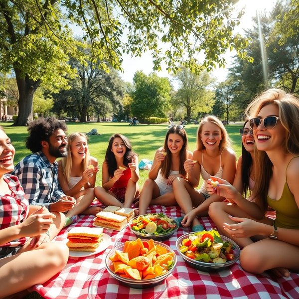 Persone che mangiano panini at lunchtime in un parco.