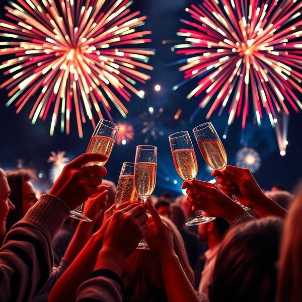 Persone che festeggiano e guardano i fuochi d'artificio on New Year's Eve