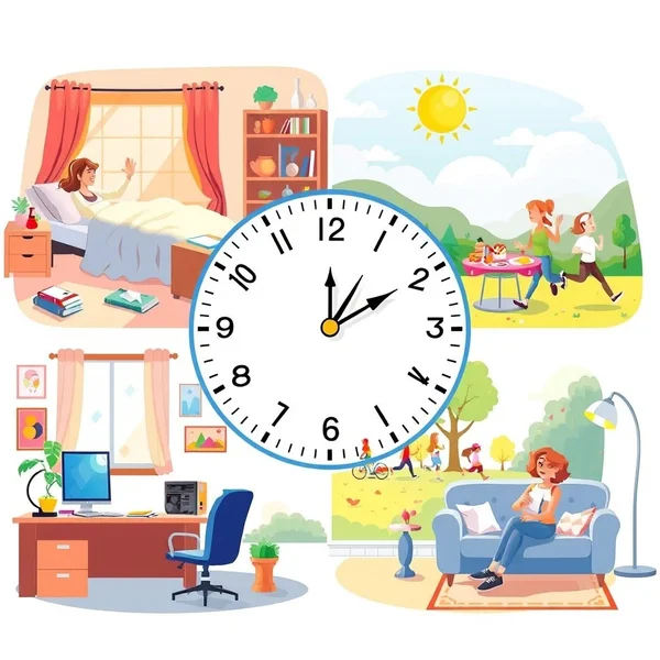 A clock showing time passing throughout the day