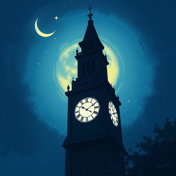A clock showing the time at midnight