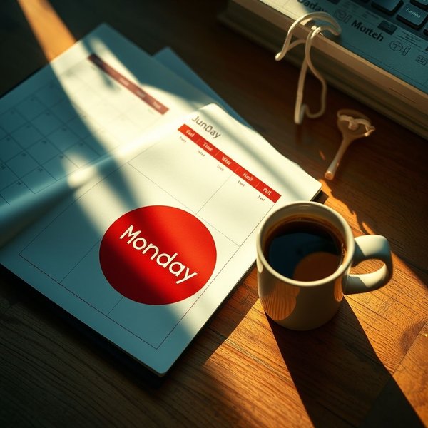 A calendar with a circle around a Monday, illustrating the phrase "on Monday morning"