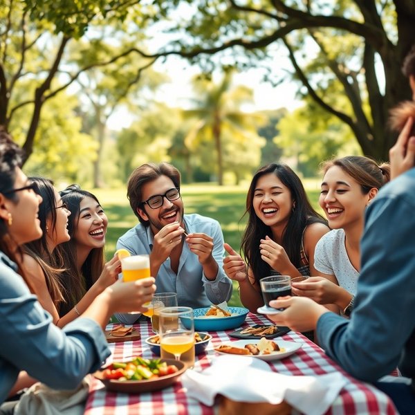 Friends enjoying a picnic on the weekend