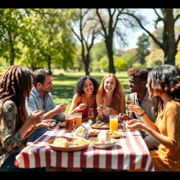 Vrienden genieten van een picknick on the weekend