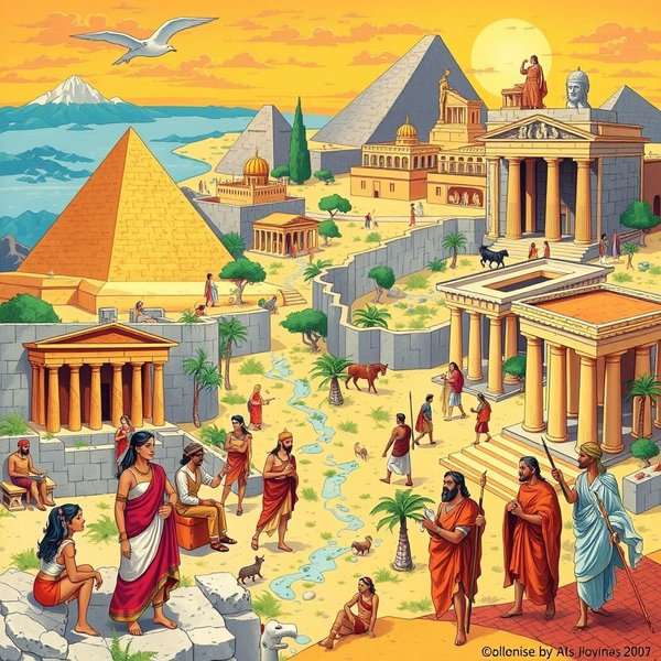 An illustration of ancient civilizations to explain the phrase in ancient times