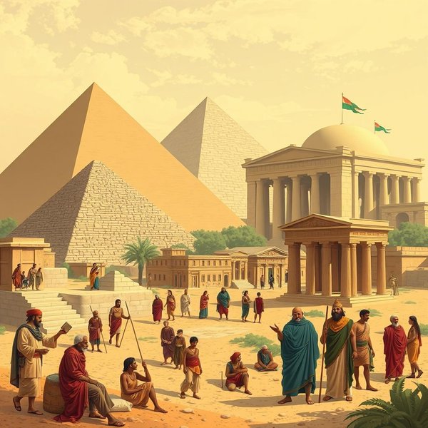 An illustration of ancient civilizations to explain the phrase in ancient times