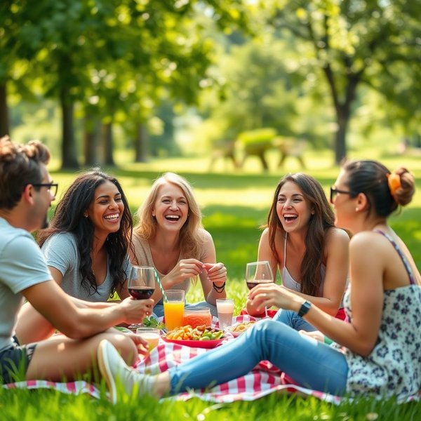 Friends enjoying a picnic on the weekend
