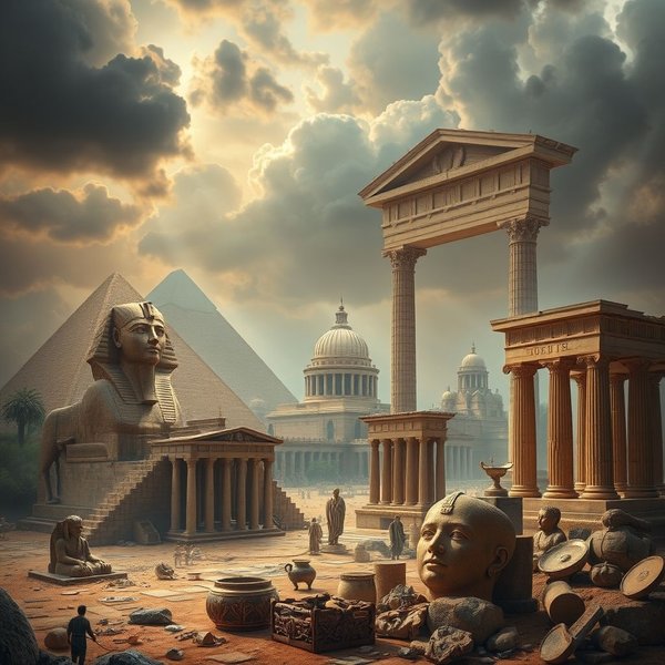 Een illustratie van oude beschavingen om de uitdrukking in ancient times uit te leggen