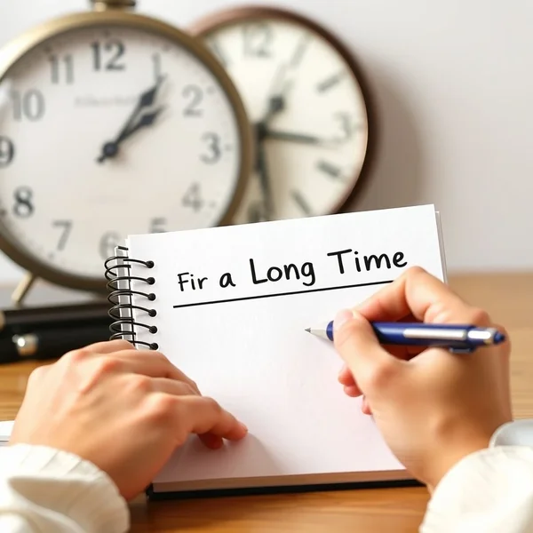 Sebuah jam pasir yang menunjukkan berlalunya waktu, menggambarkan frasa "for a long time"