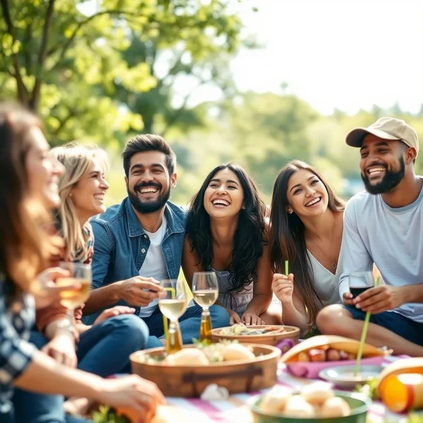 Friends enjoying a picnic on the weekend