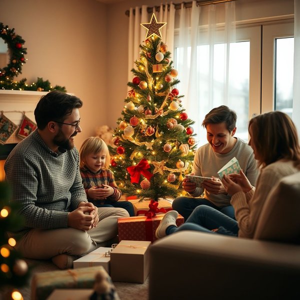 A family gathered around a tree during Christmas