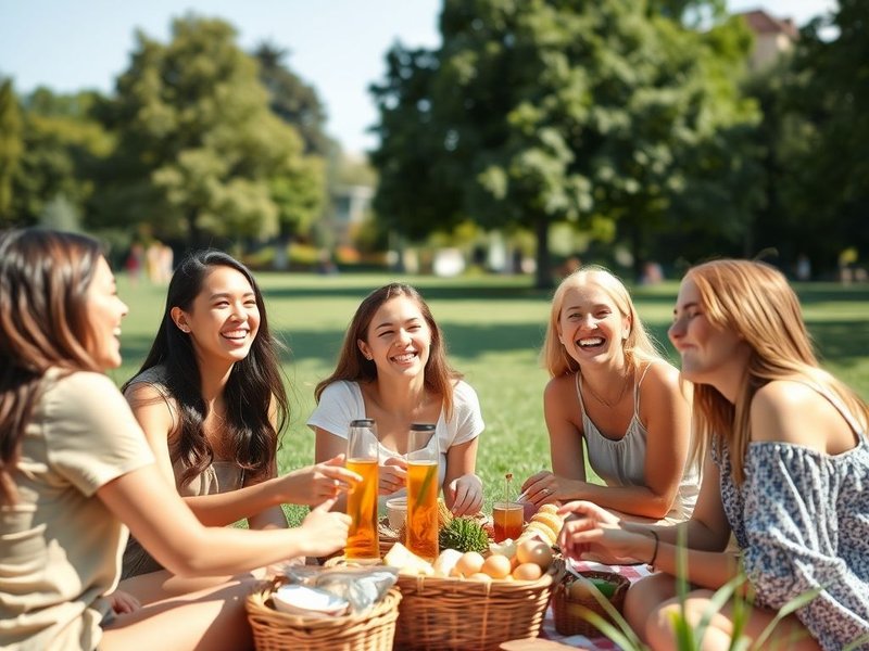 朋友们 on the weekend 享受野餐