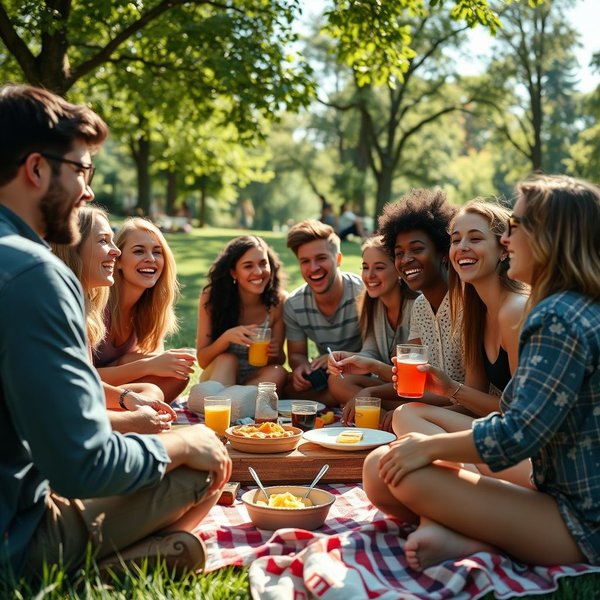 Friends enjoying a picnic on the weekend