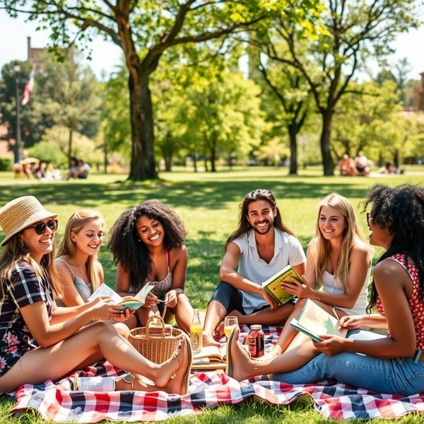 Friends enjoying a picnic on the weekend