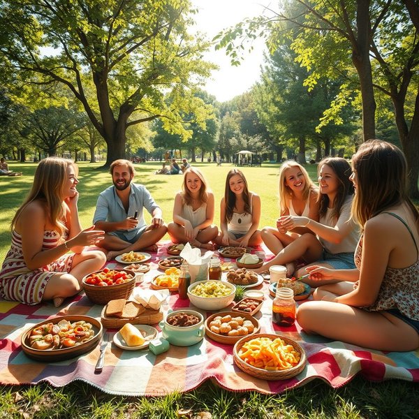 Friends enjoying a picnic on the weekend