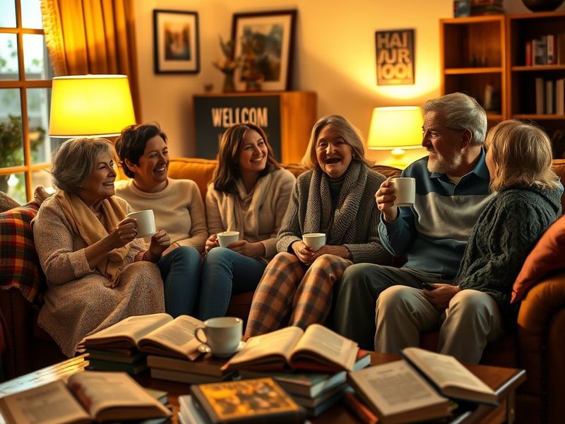 A family talking and relaxing on a sofa after dinner