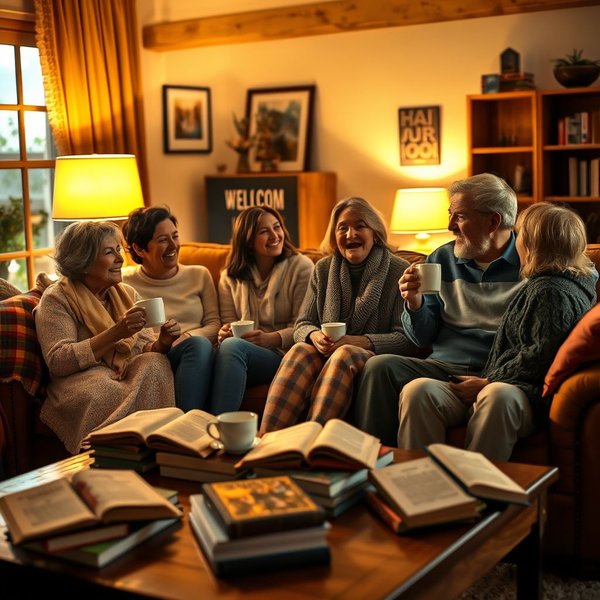 A family talking and relaxing on a sofa after dinner