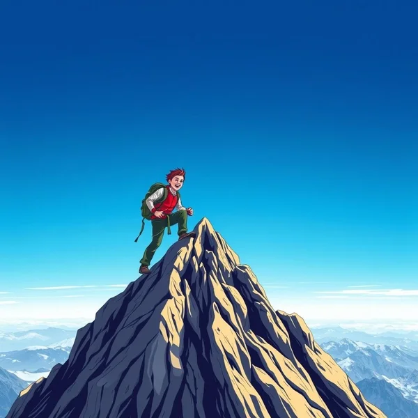 A rock climber reaching the top of a cliff after several attempts