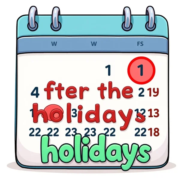 휴일이 지난 후의 날들이 동그라미 쳐져 있는 달력 그림, "after the holidays"라는 표현을 보여줌