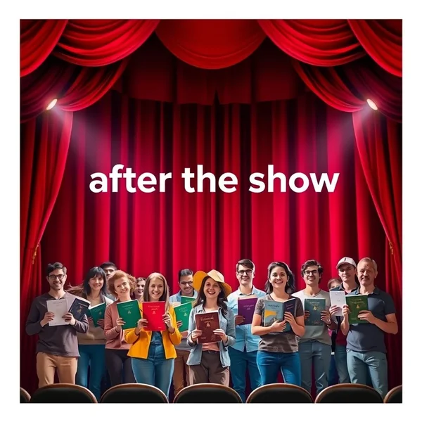 A theater curtain closing with the text "after the show"