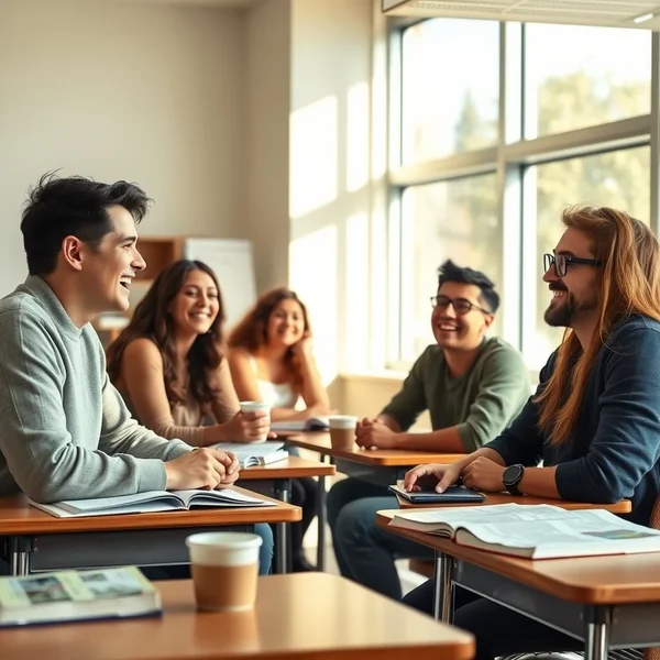 Students talking and relaxing at break time
