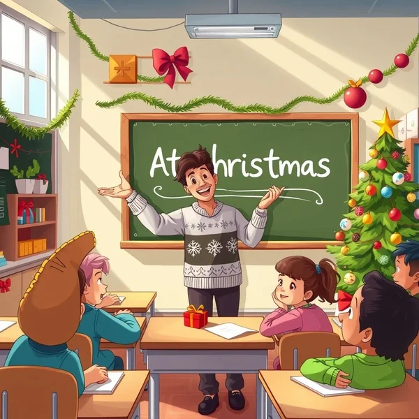 A family decorating a tree at Christmas