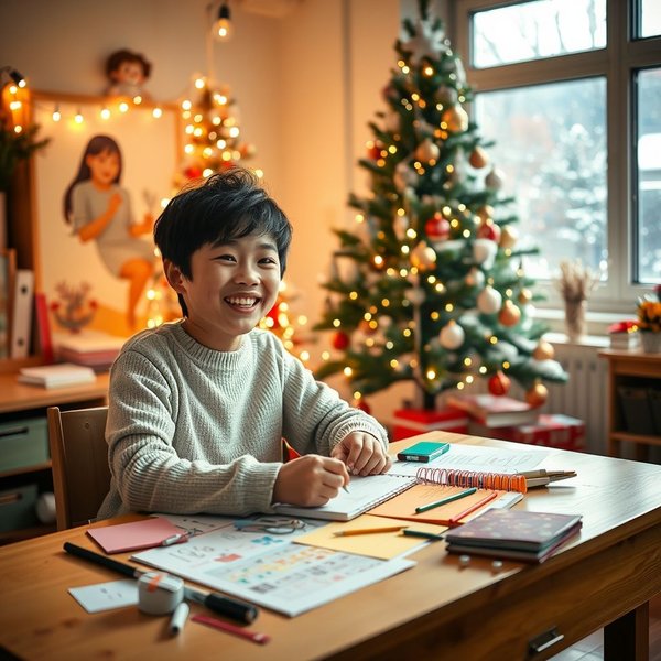A family decorating a tree at Christmas