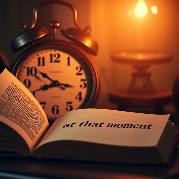 Belirli bir zamanı gösteren bir saat, 'at that moment'in kullanımını temsil ediyor