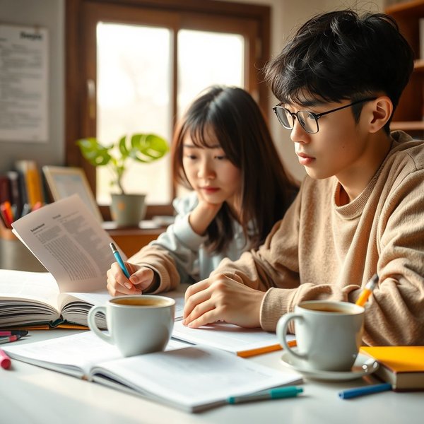 A student reviewing notes at a desk before the test
