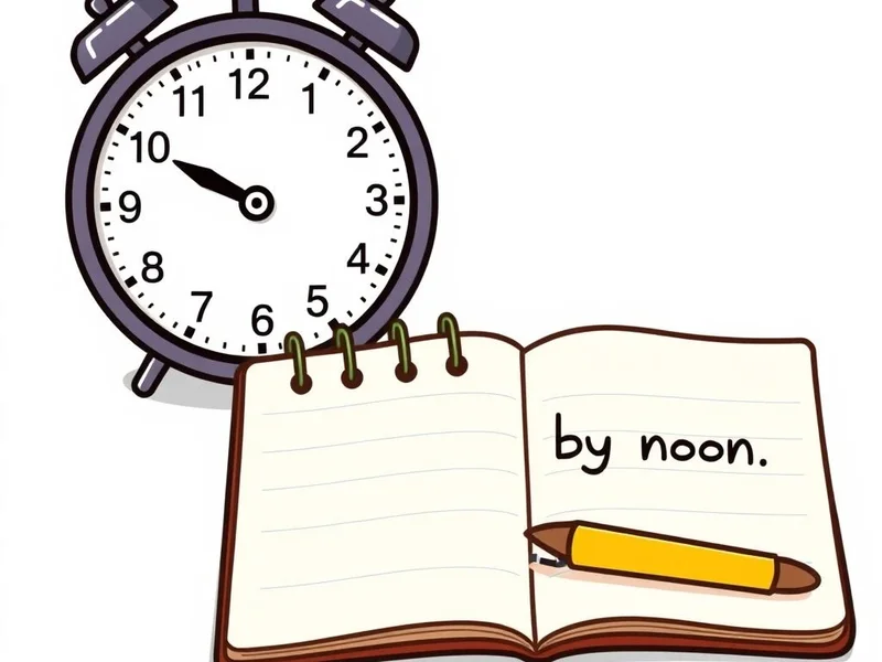 Bir saatin 11:55'i gösterdiği görsel: by noon ifadesinin son teslim tarihini anlattığı örnek olarak