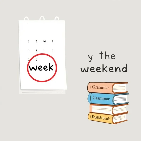Hafta sonu dairesel olarak işaretlenmiş bir takvim resmi, başlık: İngilizce cümlelerde "by the weekend" kullanımı