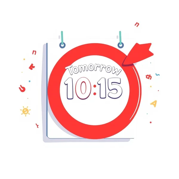A calendar showing a circled date with an arrow pointing to the morning, illustrating the deadline for "by tomorrow morning"