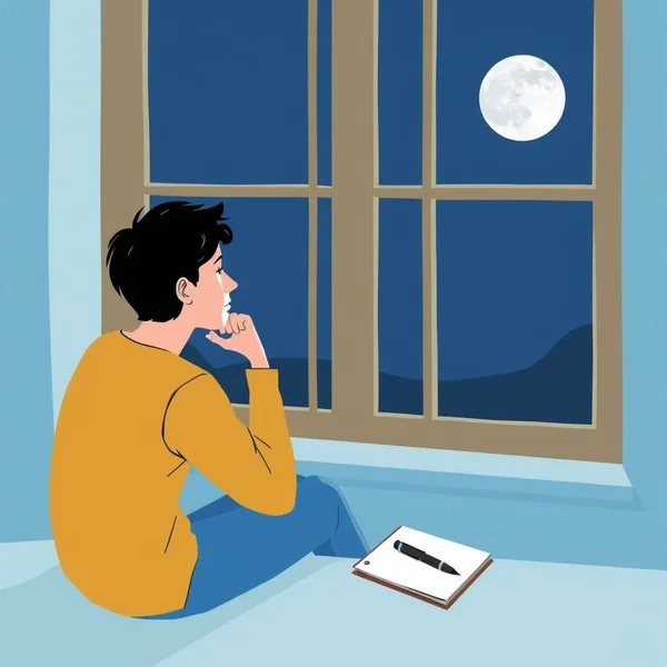 Eine Person schaut zum Mond und reflektiert darüber, was seit jener Nacht passiert ist.
