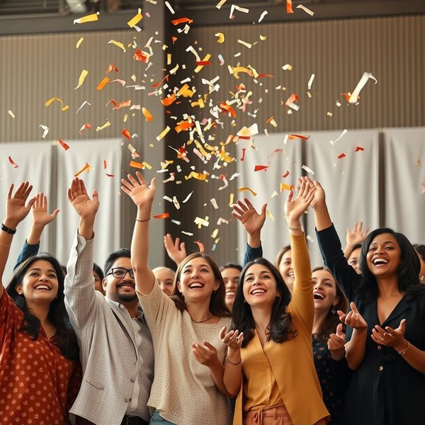 Personas celebrando con confeti after the ceremony